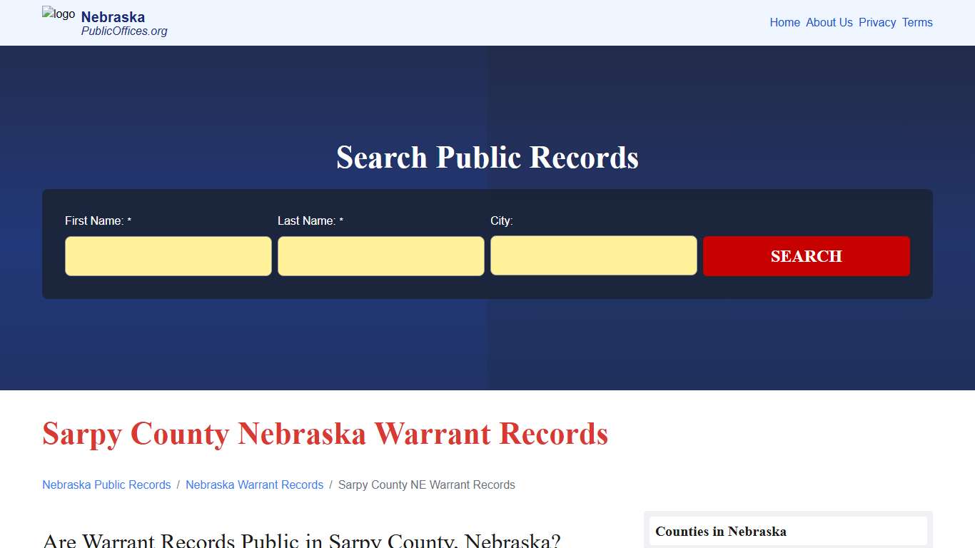 Sarpy County, NE Warrant Records Search – PublicOffices.org